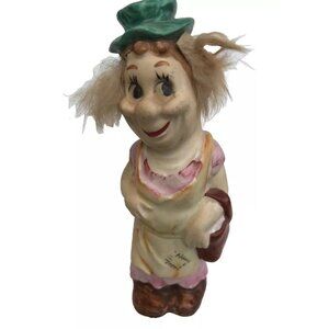 Vtg 60s Porcelain Rare Kitson Anamorphic Clown Hobo Lady 6” Figurine Kitschy MCM